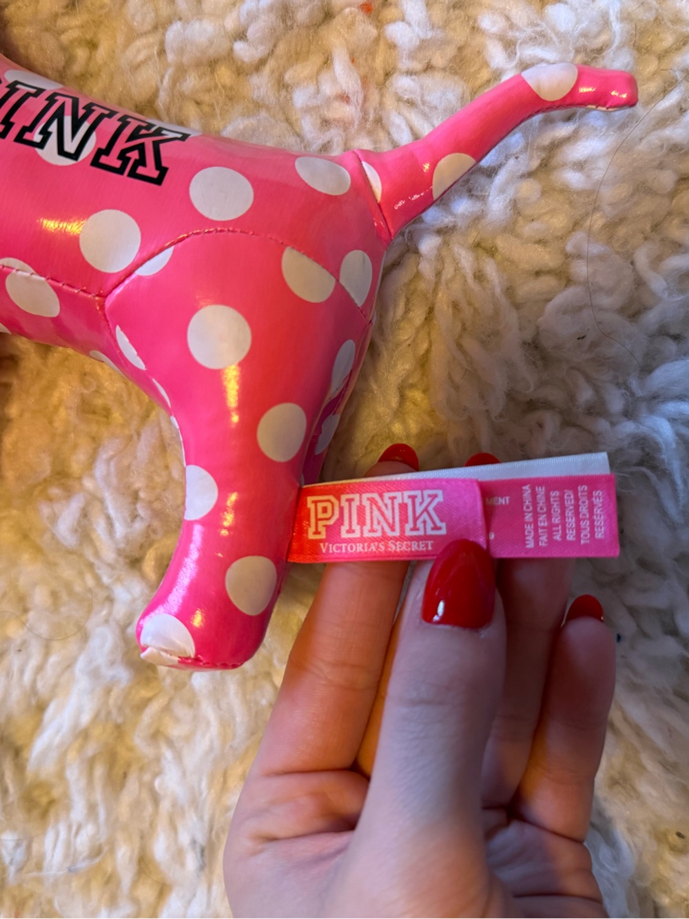 PINK Vintage Victoria's Secret Hot Pink Polka Dot Dog Toy - Picture 3 of 3